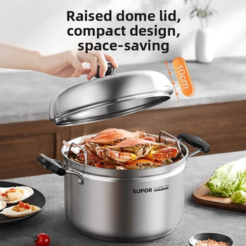 Parný hrniec z 304 nehrdzavejúcej ocele, trojvrstvové dno, pokrievka z nehrdzavejúcej ocele s kaleným sklom, univerzálny pre plynový a indukčný sporák
