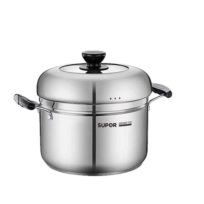 Parna posuda od 304 nehrđajućeg čelika, dno s tri sloja, poklopac od nehrđajućeg čelika s kaljenim staklom, kompatibilno s plinskim i indukcijskim pločama