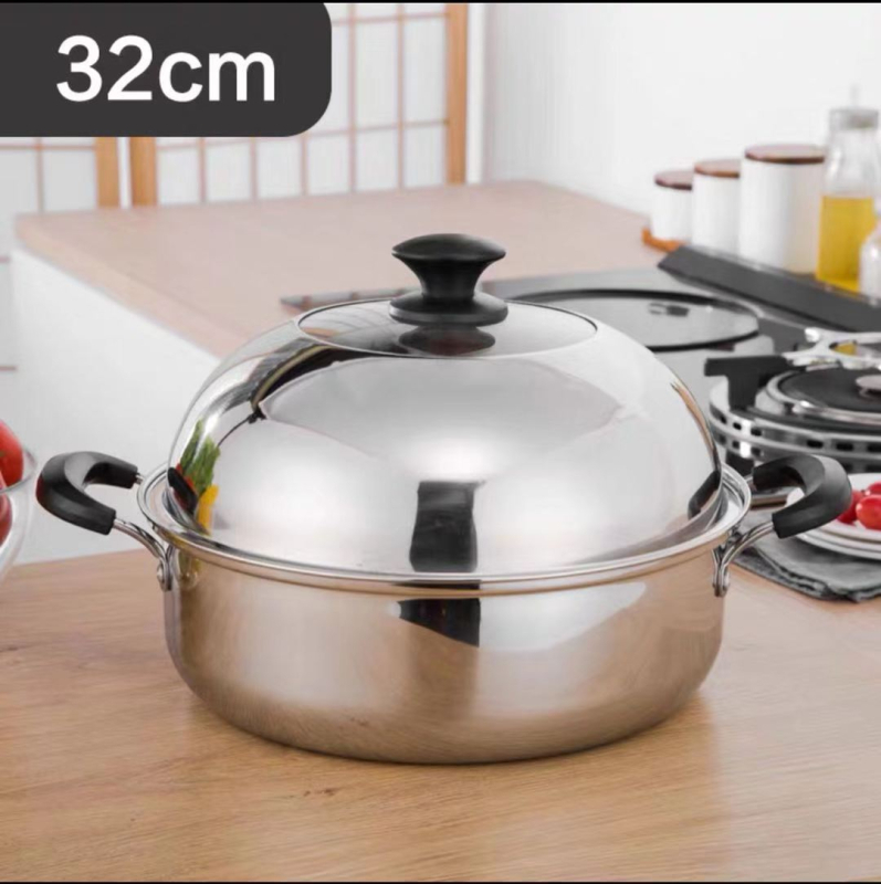 Parni lonac s visokim poklopcem, od nehrđajućeg čelika 201, otporan na hrđu, s jednim dnom, kompatibilan s plinskim štednjakom