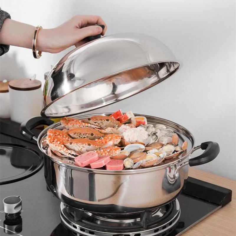 Parni lonac s visokim poklopcem, od nehrđajućeg čelika 201, otporan na hrđu, s jednim dnom, kompatibilan s plinskim štednjakom