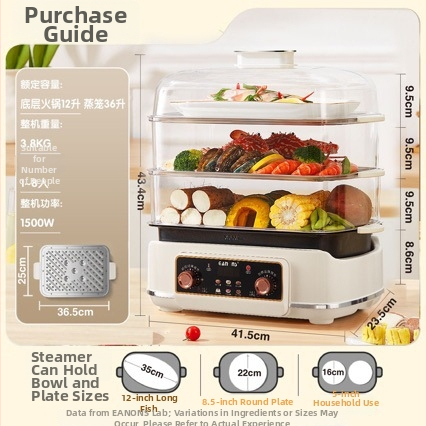 Elektrický parný hrniec s vnútornou nádobou z titánovej zliatiny, odnímateľný a umývateľný, kapacita nad 10 l, systém parenia s viac ako 3 úrovňami, ohrev za menej ako 4 minúty