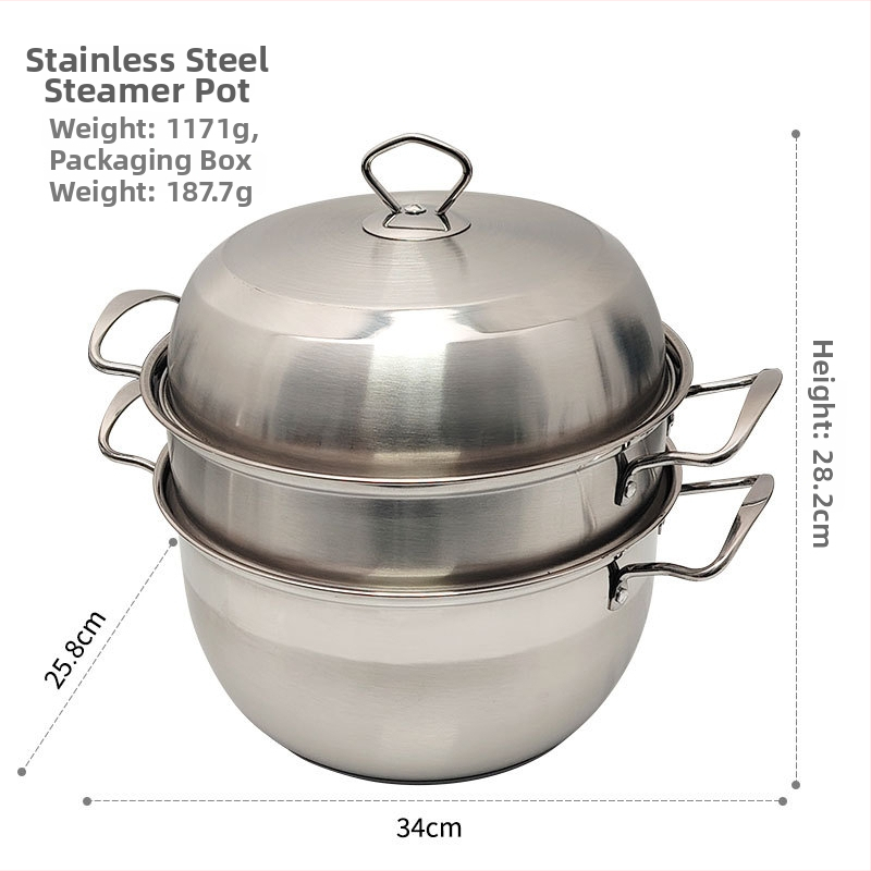 Trojposchodový parný hrniec z nehrdzavejúcej ocele 201, hĺbka 28,2 cm, vhodný na bežný sporák