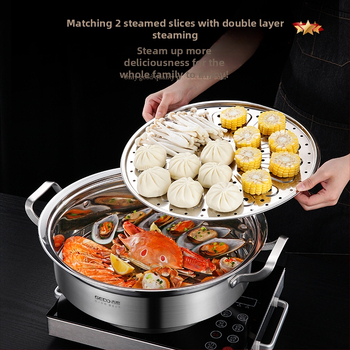 Parný hrniec, 3–poschodový, z 304 nerezovej ocele, obsahuje dve parné misky a jednu saunovú misu, bez dymu, vhodný na plynový varič