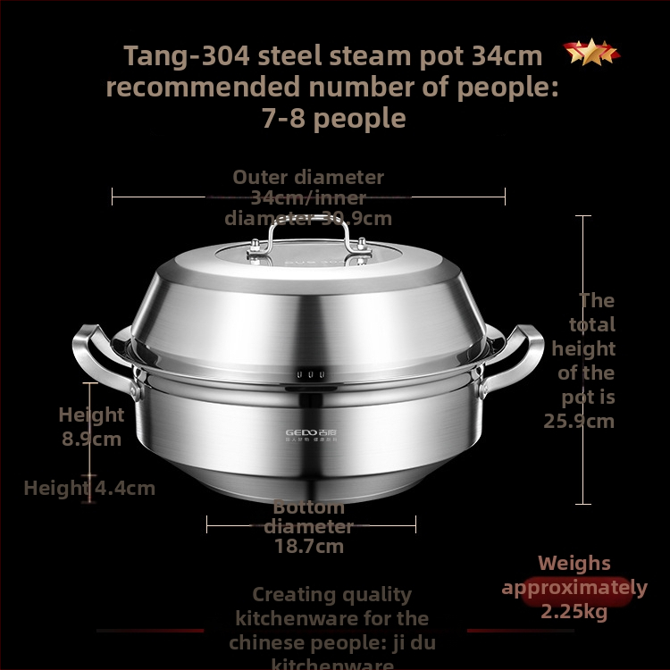 Parný hrniec, 3–poschodový, z 304 nerezovej ocele, obsahuje dve parné misky a jednu saunovú misu, bez dymu, vhodný na plynový varič