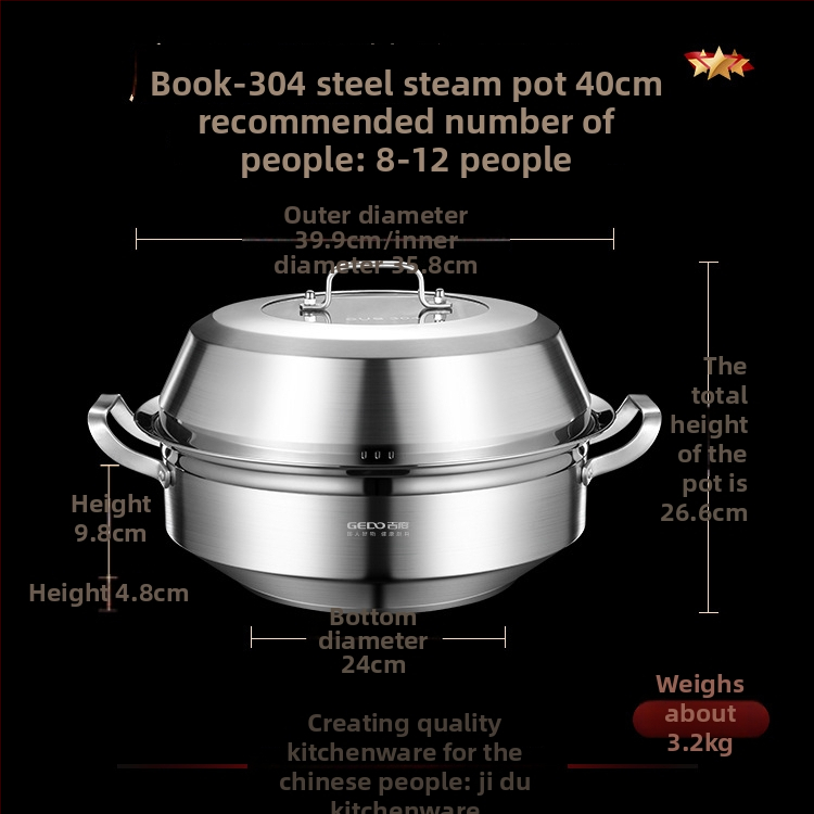 Parný hrniec, 3–poschodový, z 304 nerezovej ocele, obsahuje dve parné misky a jednu saunovú misu, bez dymu, vhodný na plynový varič