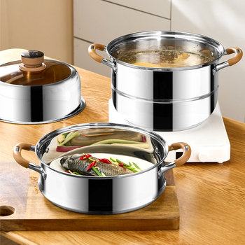 Parni lonac sa 3 sloja od 304 nehrđajućeg čelika, stakleni poklopac, kompatibilan s indukcijom