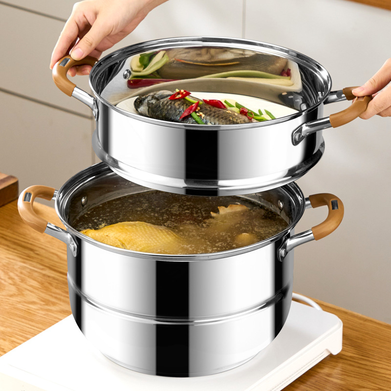 Parni lonac sa 3 sloja od 304 nehrđajućeg čelika, stakleni poklopac, kompatibilan s indukcijom