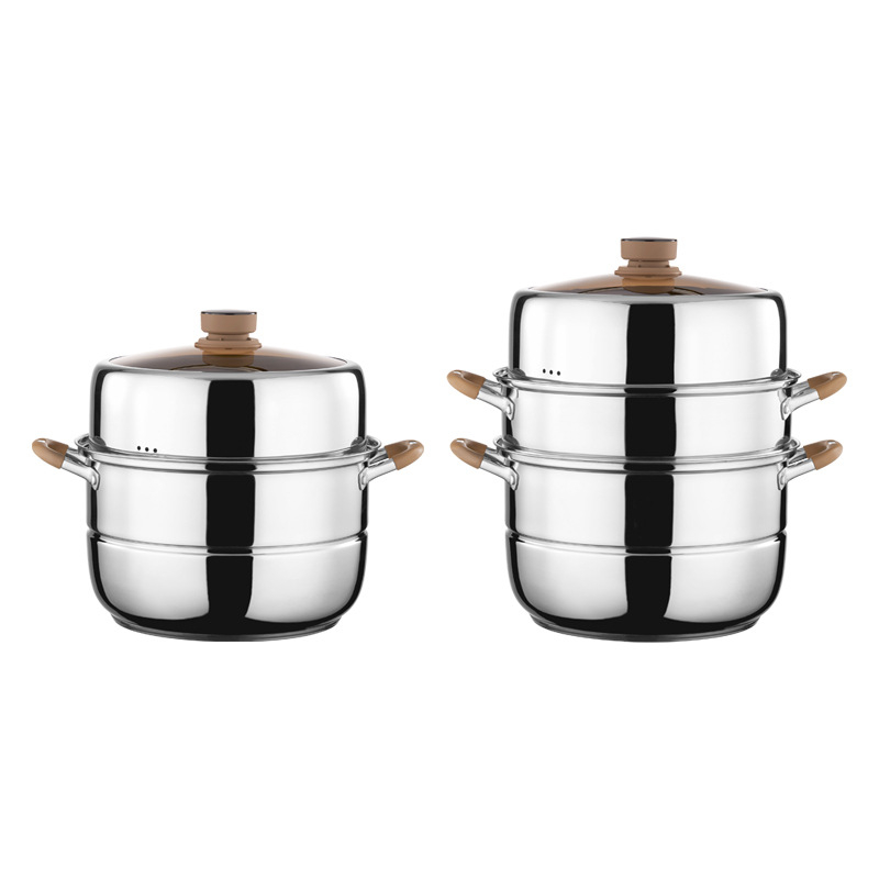 Parni lonac sa 3 sloja od 304 nehrđajućeg čelika, stakleni poklopac, kompatibilan s indukcijom