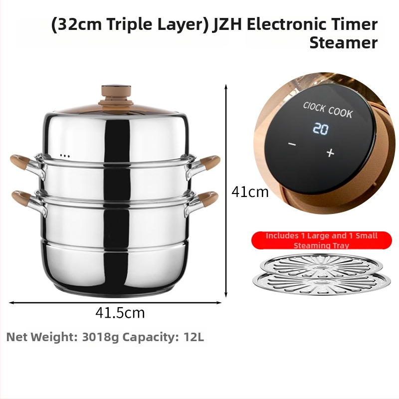 Parný hrniec s 3 vrstvami z 304 nerezovej ocele, sklenená pokrievka, kompatibilný s indukciou