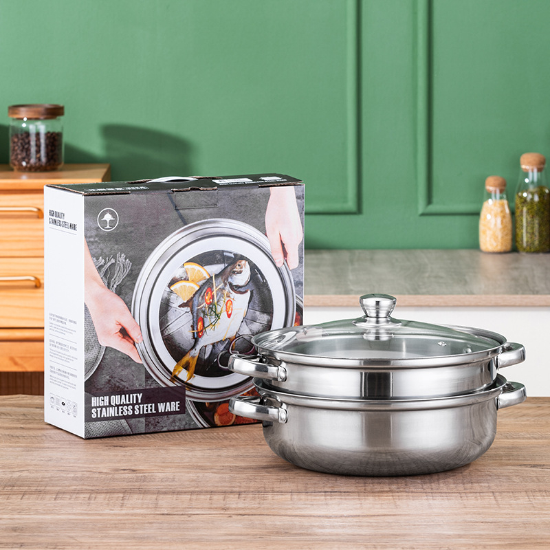 Le Chef 2-slojna posuda za parenje od nehrđajućeg čelika 400, sa staklenim poklopcem, kompatibilna s općim štednjama, 1 kg