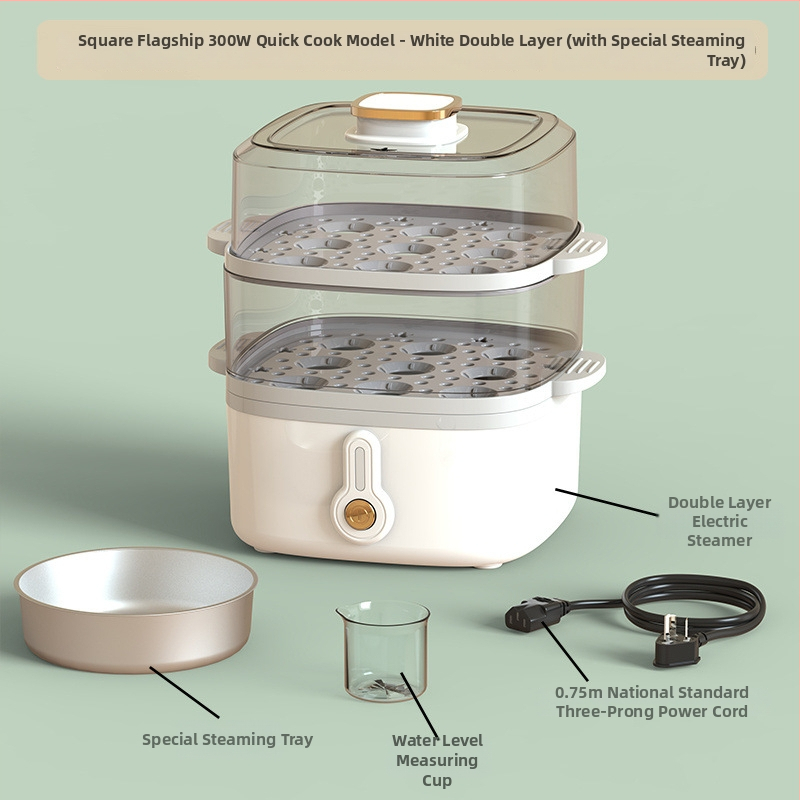 Ηλεκτρικός ατμομάγειρας με δύο επίπεδα, χωρητικότητα κάτω από 6 λίτρα, 220V, 200/300W, εσωτερικός κάδος από PP κατάλληλο για τρόφιμα