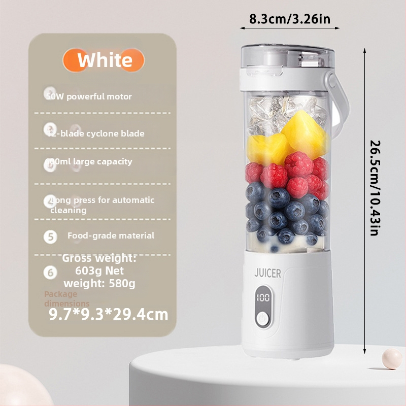 Prenosný odšťavovač na ovocie – nabíjateľný s integrovanou batériou, plne automatický, 12 ostrí, objem 400 ml, výkon 200 W