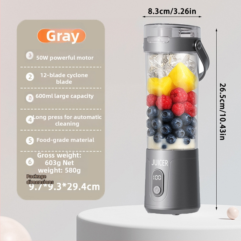 Prenosný odšťavovač na ovocie – nabíjateľný s integrovanou batériou, plne automatický, 12 ostrí, objem 400 ml, výkon 200 W
