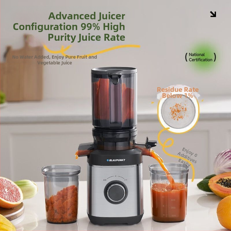 Sapphire domáci odšťavovač — ABS telo, až 200 W, výstup šťavy 401–600 ml, maximálna rýchlosť 12 000 rpm, nádoba na dužinu až 500 ml