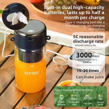 Prijenosna čaša za cijedjenje s visokim borosilikatnim staklom, 80W, 18000 rpm, 5+ oštrica, kapacitet 400 ml, punjiva baterija