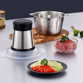 FUFUXIONG Măcinător electric de carne și mincer pentru usturoi și legume, corp și cupă din oțel inoxidabil, 4 lame, 2 trepte de viteză, până la 10.000 rpm