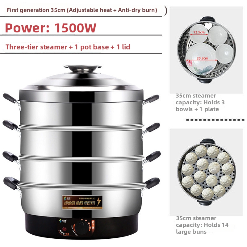 Elektrický parný hrniec, trojposchodový, nerezová oceľ, kapacita 10 L a viac, mechanické ovládanie