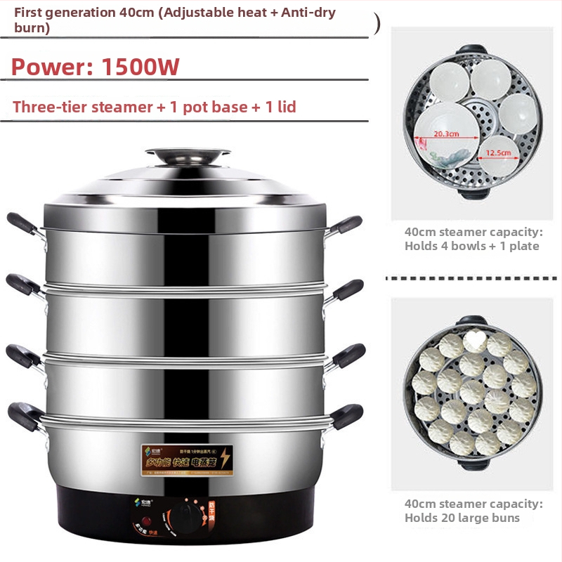 Elektrický parný hrniec, trojposchodový, nerezová oceľ, kapacita 10 L a viac, mechanické ovládanie