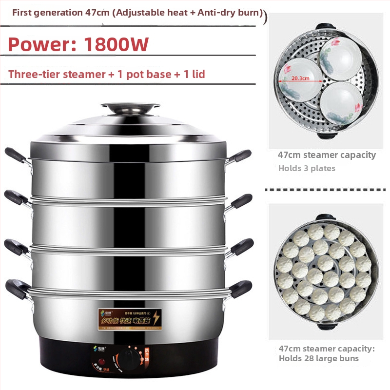 Elektrický parný hrniec, trojposchodový, nerezová oceľ, kapacita 10 L a viac, mechanické ovládanie