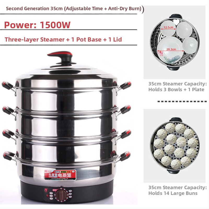 Elektrický parný hrniec, trojposchodový, nerezová oceľ, kapacita 10 L a viac, mechanické ovládanie