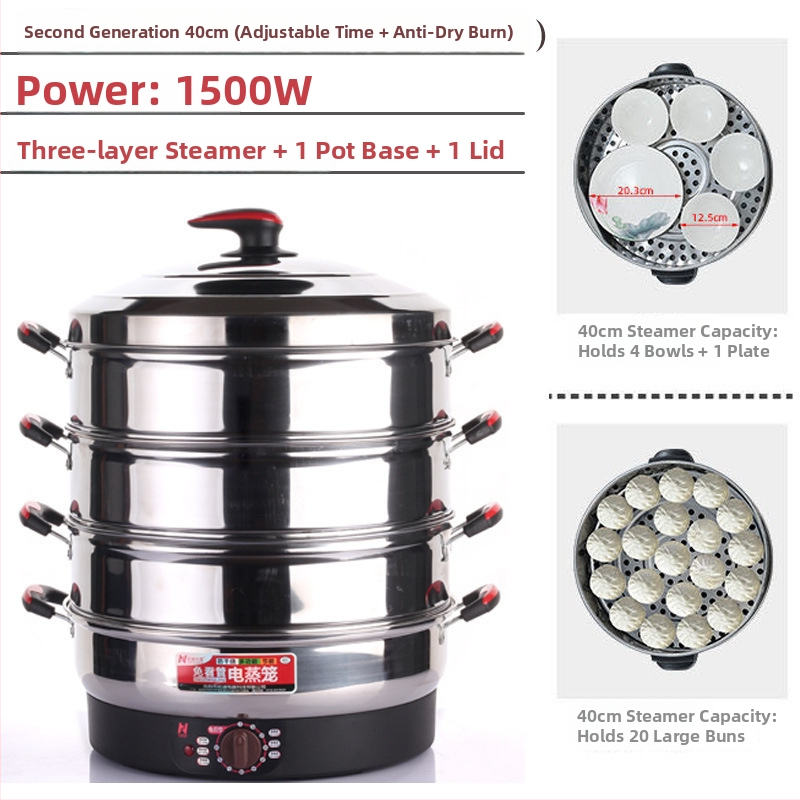 Elektrický parný hrniec, trojposchodový, nerezová oceľ, kapacita 10 L a viac, mechanické ovládanie