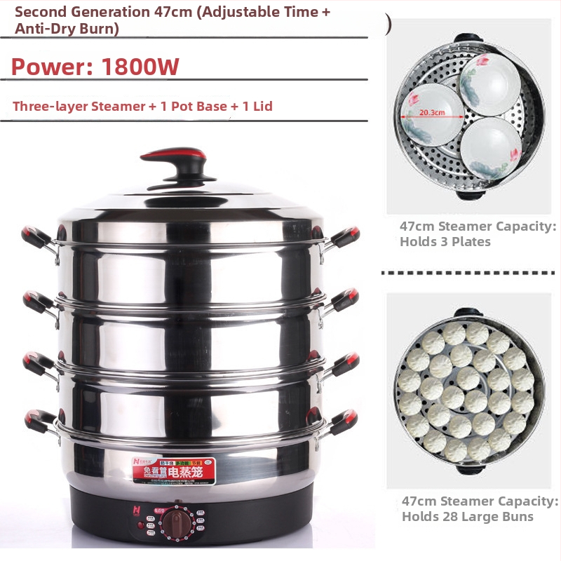 Elektrický parný hrniec, trojposchodový, nerezová oceľ, kapacita 10 L a viac, mechanické ovládanie