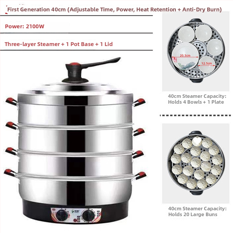 Elektrický parný hrniec, trojposchodový, nerezová oceľ, kapacita 10 L a viac, mechanické ovládanie