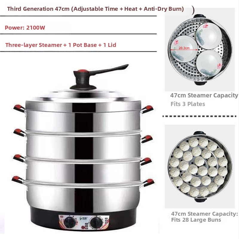 Elektrický parný hrniec, trojposchodový, nerezová oceľ, kapacita 10 L a viac, mechanické ovládanie