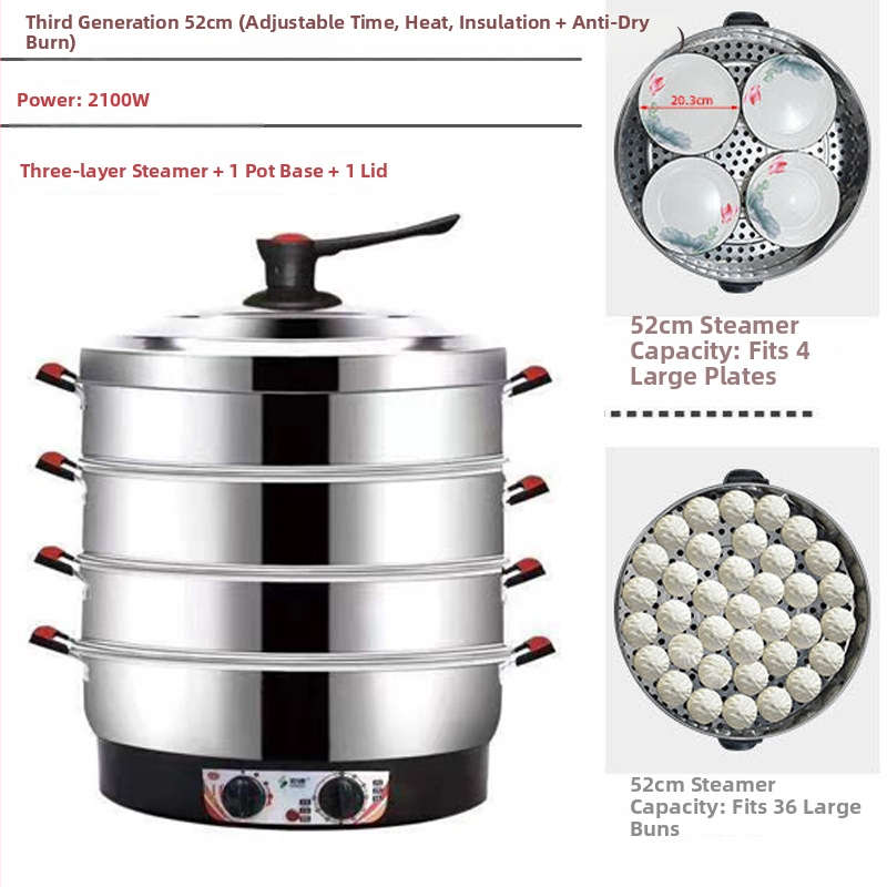 Elektrický parný hrniec, trojposchodový, nerezová oceľ, kapacita 10 L a viac, mechanické ovládanie