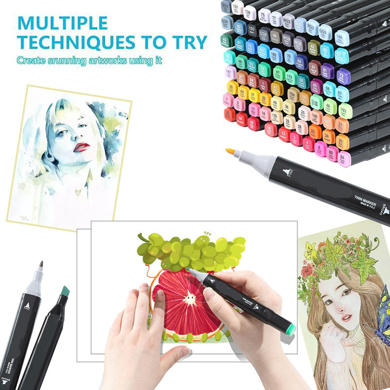 Touch Marker Set – Markeri s dvostrukim vrhom na bazi ulja i alkohola za djecu, 48 boja i 262 boje markera (na veliko)