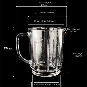Blue Weidi borosilikátové sklo pohár do mixéra, model 1750ml; funkcie: výživové doplnky, drvenie prášku na narušenie bunkových stien, rýchle pyré