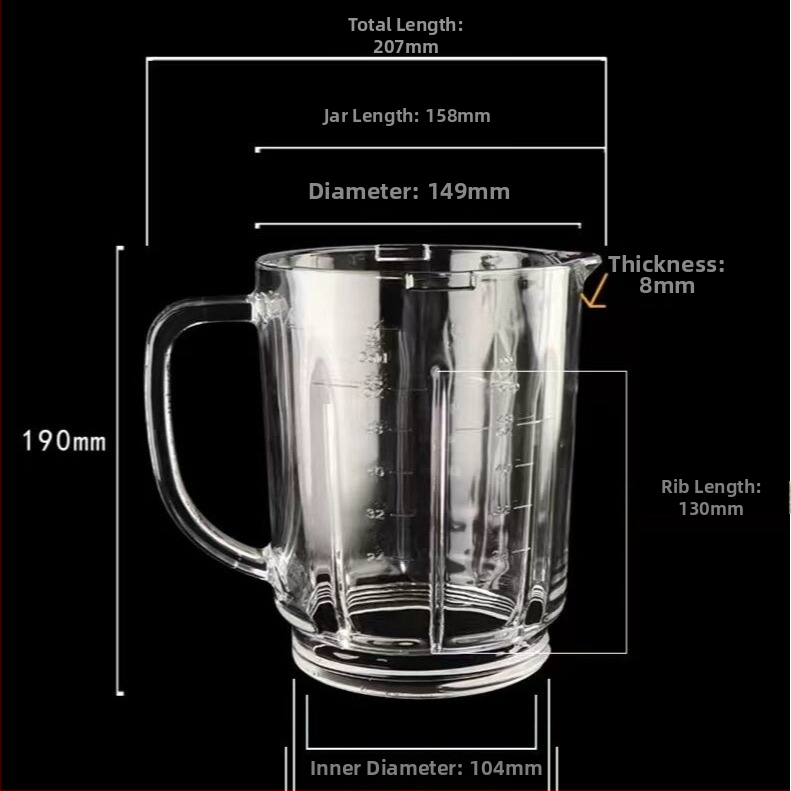 Blue Weidi borosilikátové sklo pohár do mixéra, model 1750ml; funkcie: výživové doplnky, drvenie prášku na narušenie bunkových stien, rýchle pyré