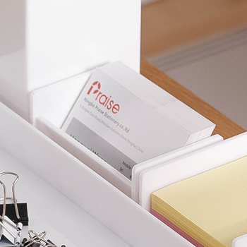 Suport de birou din plastic pentru carduri și notițe, model 1004, strat unic, capacitate 50 carduri, imprimare logo disponibilă