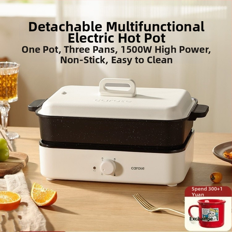 Elektrická viacúčelová nádoba na varenie s parou, vyprážaním, varom a horúcim hrncom — 1500 W, 220 V, kovové telo, vnútorná hĺbka 7 cm, vnútorný kotlík zliatiny