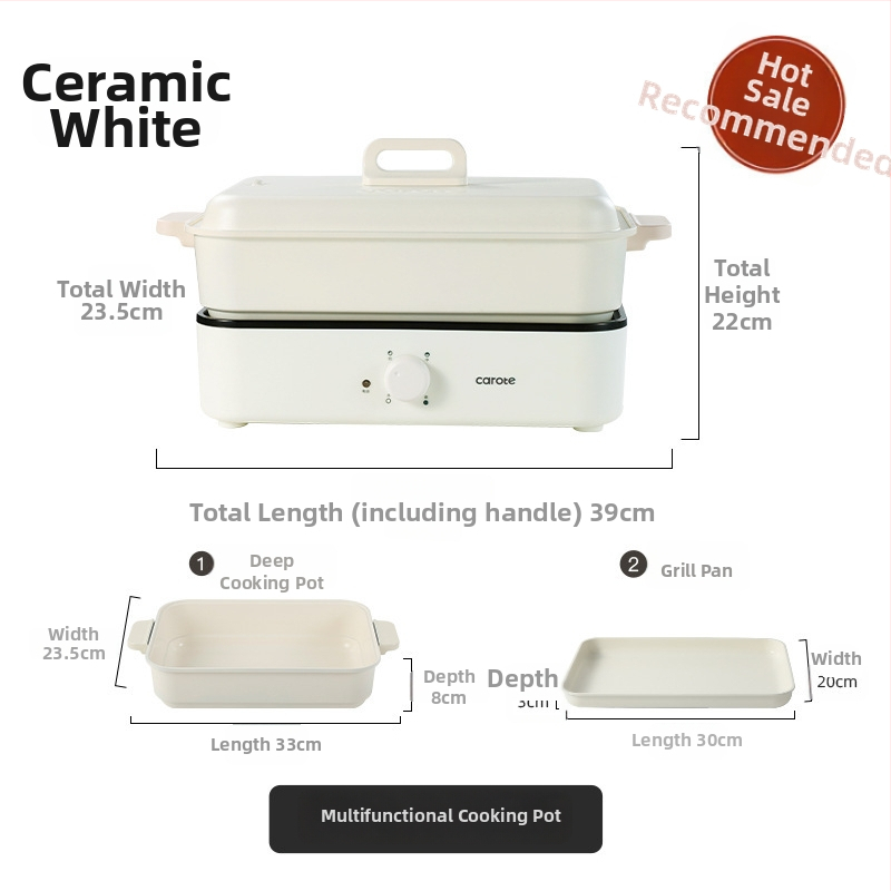 Elektrická viacúčelová nádoba na varenie s parou, vyprážaním, varom a horúcim hrncom — 1500 W, 220 V, kovové telo, vnútorná hĺbka 7 cm, vnútorný kotlík zliatiny