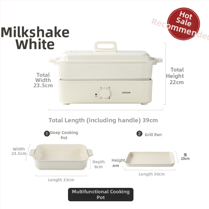 Elektrická viacúčelová nádoba na varenie s parou, vyprážaním, varom a horúcim hrncom — 1500 W, 220 V, kovové telo, vnútorná hĺbka 7 cm, vnútorný kotlík zliatiny