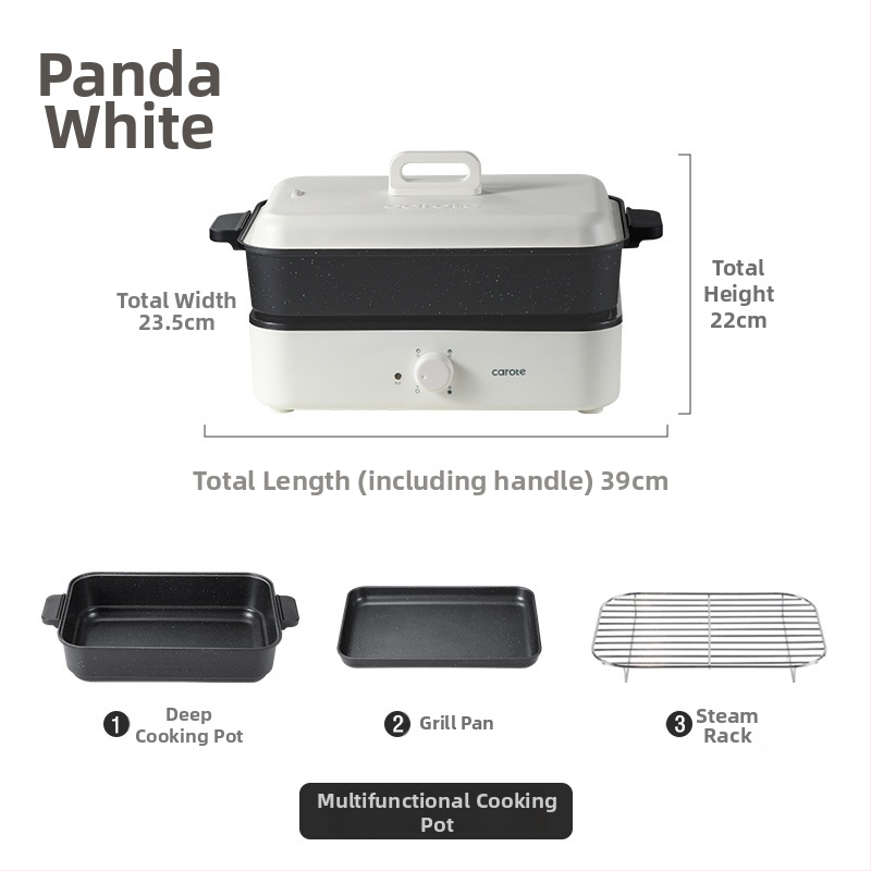 Elektrická viacúčelová nádoba na varenie s parou, vyprážaním, varom a horúcim hrncom — 1500 W, 220 V, kovové telo, vnútorná hĺbka 7 cm, vnútorný kotlík zliatiny