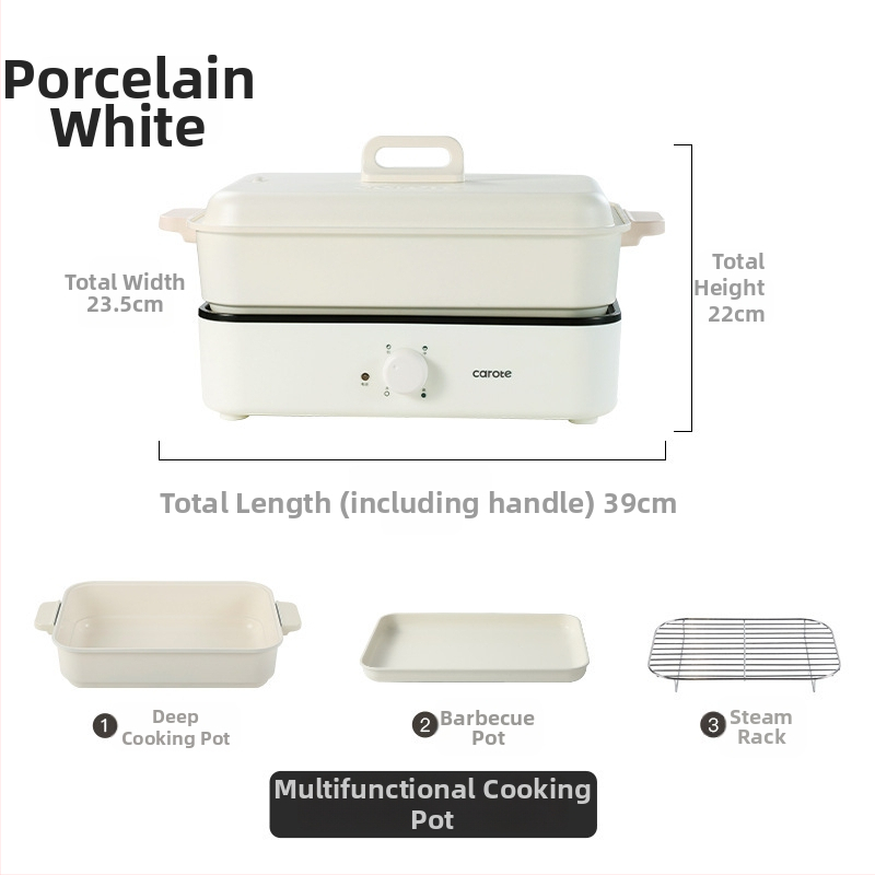 Elektrická viacúčelová nádoba na varenie s parou, vyprážaním, varom a horúcim hrncom — 1500 W, 220 V, kovové telo, vnútorná hĺbka 7 cm, vnútorný kotlík zliatiny