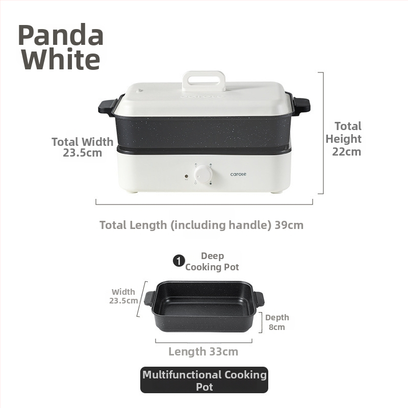 Elektrická viacúčelová nádoba na varenie s parou, vyprážaním, varom a horúcim hrncom — 1500 W, 220 V, kovové telo, vnútorná hĺbka 7 cm, vnútorný kotlík zliatiny