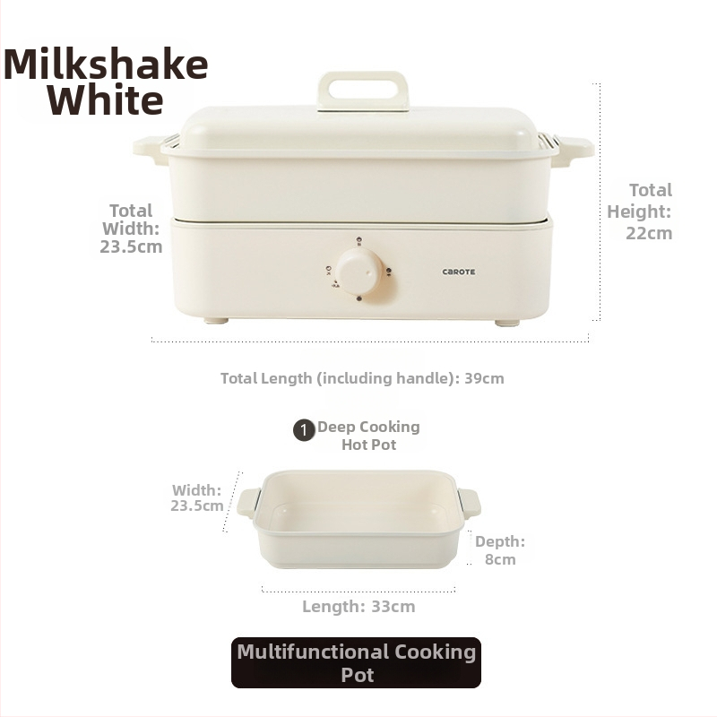 Elektrická viacúčelová nádoba na varenie s parou, vyprážaním, varom a horúcim hrncom — 1500 W, 220 V, kovové telo, vnútorná hĺbka 7 cm, vnútorný kotlík zliatiny