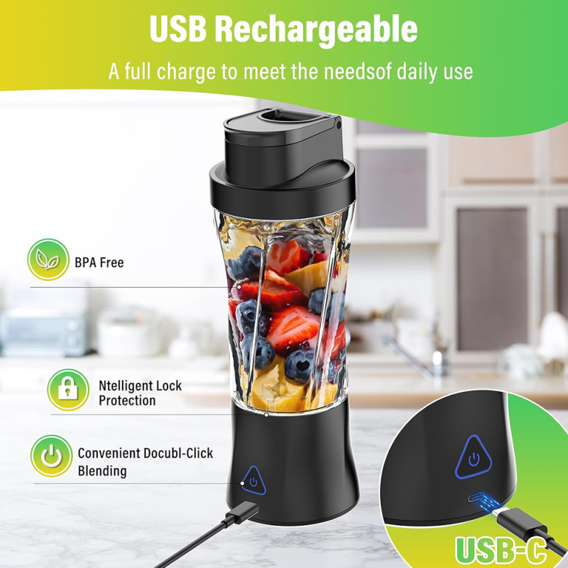 Prijenosni sokovnik s USB punjenjem, ugrađena baterija, čaša 700 ml, pet oštrica, do 20000 RPM