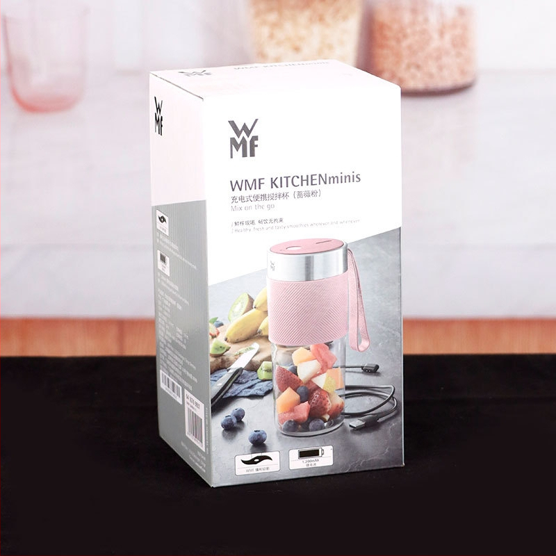 Prenosný džúsový pohár WMF – nemecký dizajn, 50W motor, objem 400 ml, rýchlosť 20001–22000 rpm, vnútorný zásobník z PC potravinárskeho materiálu
