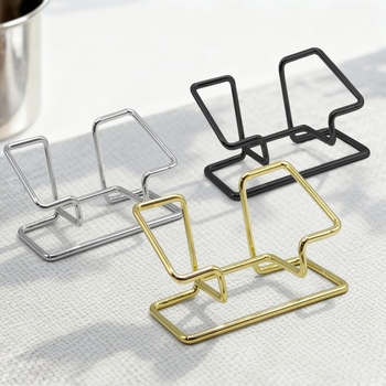 Suport metalic pentru cărți de vizită pentru birou – design geometric, strat unic, personalizabil