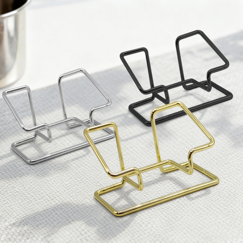 Suport metalic pentru cărți de vizită pentru birou – design geometric, strat unic, personalizabil