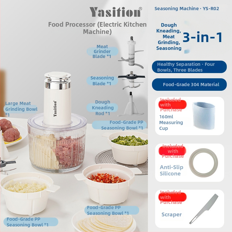 Mljevenje mesa i višenamjenski kuhinjski procesor, 350 W, 30.000–39.999 okr/min, 111–240 V, 4 oštrice, nisak buka
