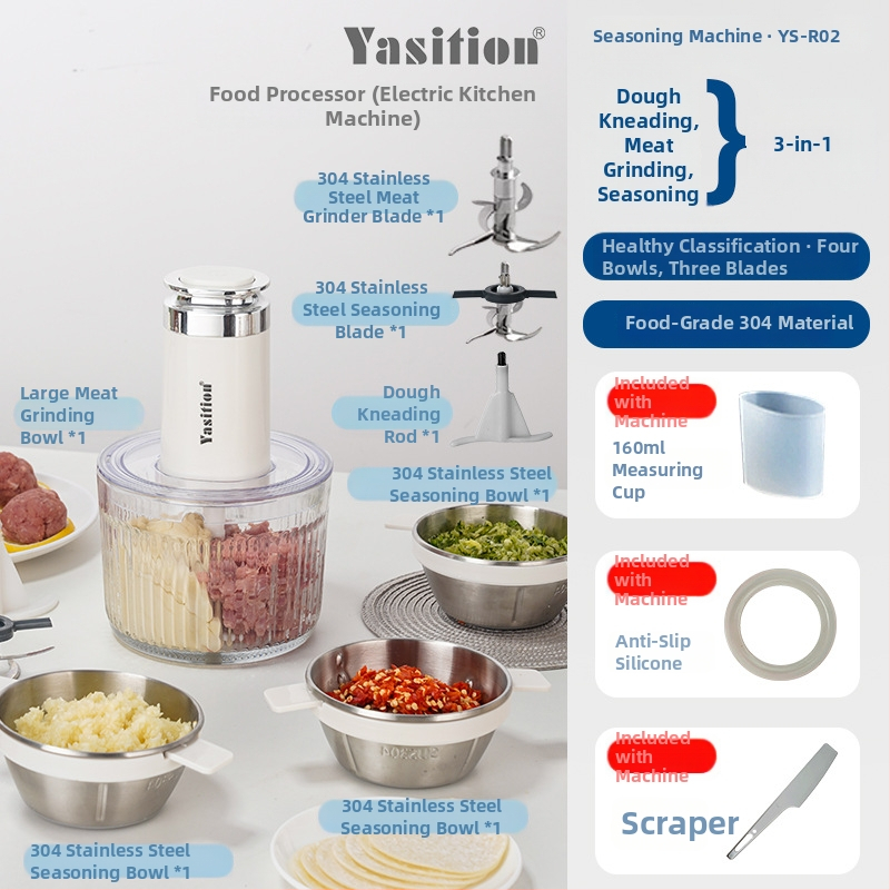 Mljevenje mesa i višenamjenski kuhinjski procesor, 350 W, 30.000–39.999 okr/min, 111–240 V, 4 oštrice, nisak buka