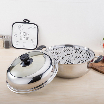 Пароварка от неръждаема стомана, еднослойна, със капак от закалено стъкло, съвместима с индукционни котлони, многослойно дъно