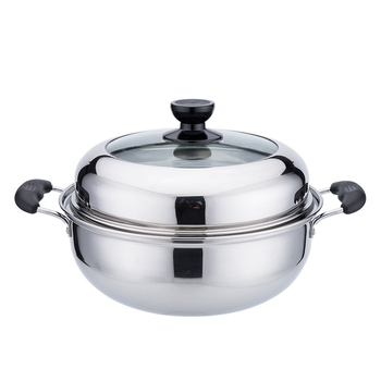 Пароварка от неръждаема стомана, еднослойна, със капак от закалено стъкло, съвместима с индукционни котлони, многослойно дъно