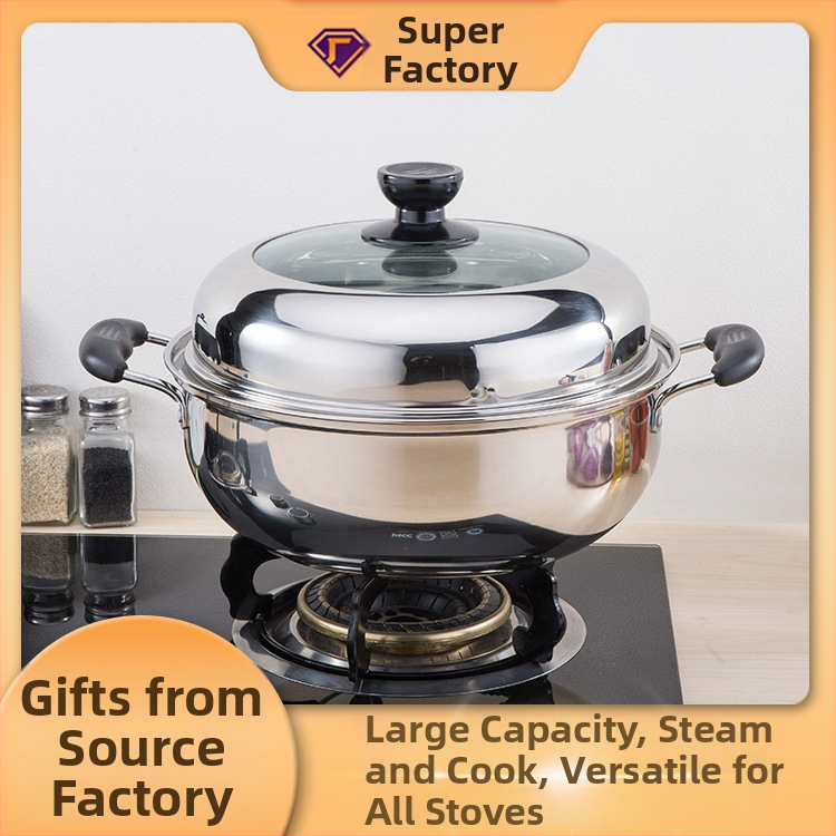 Пароварка от неръждаема стомана, еднослойна, със капак от закалено стъкло, съвместима с индукционни котлони, многослойно дъно