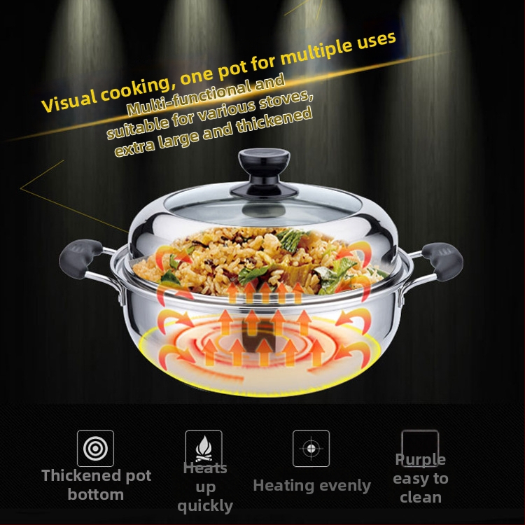 Пароварка от неръждаема стомана, еднослойна, със капак от закалено стъкло, съвместима с индукционни котлони, многослойно дъно